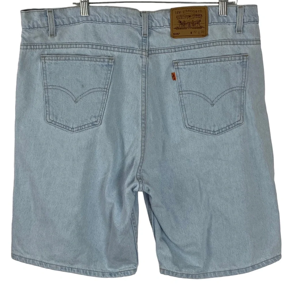 Vintage 90s Levi 505 Orange Tab Distressed Denim Jean Shorts Mens Size 42 Light